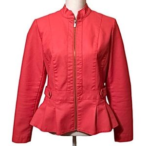 Baccini Faux Leather Moto Zip Up Jacket, EUC, Coral Color, Waist Length, Size M